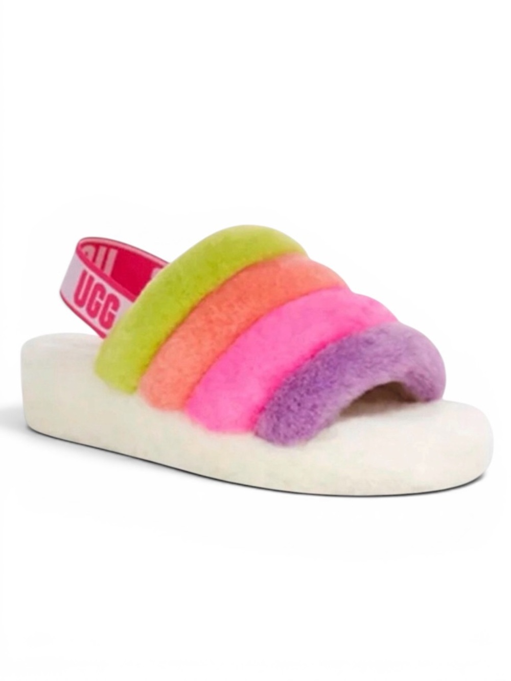 Ugg Fluff Yeah Slide Slingback Slide Sandals 'White Taffy Pink Multi' Size 10